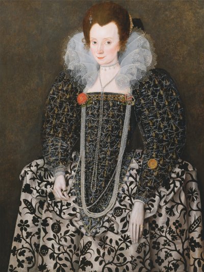 Porträt einer Frau, traditionell identifiziert als Mary Clopton (geborene Waldegrave), von Kentwell Hall, S... von Robert Peake